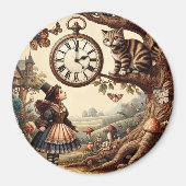 Alice & Cheshire Cat: Whimsical Wonderland Fantasy Magnet (Vorne)