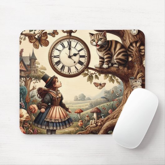 Alice & Cheshire Cat: Whimsical Wonderland Fantasy Mousepad (Mit Mouse)