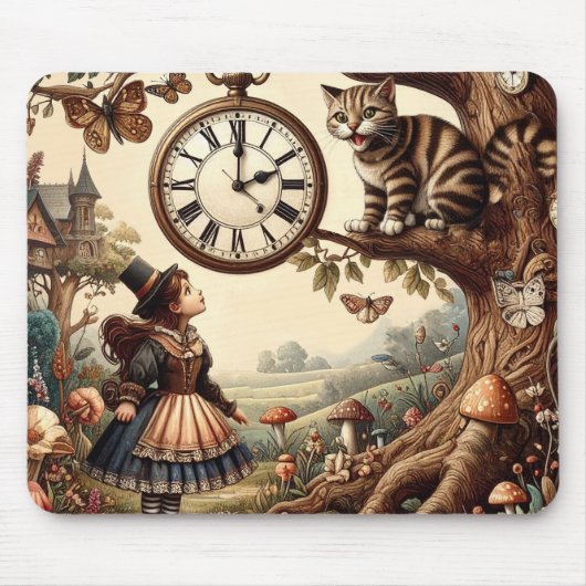 Alice & Cheshire Cat: Whimsical Wonderland Fantasy Mousepad (Vorne)