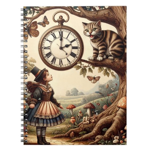 Alice & Cheshire Cat: Whimsical Wonderland Fantasy Notizblock (Vorderseite)