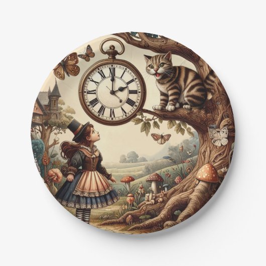 Alice & Cheshire Cat: Whimsical Wonderland Fantasy Pappteller (Vorderseite)