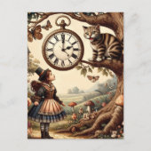 Alice & Cheshire Cat: Whimsical Wonderland Fantasy Postkarte (Vorderseite)