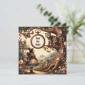 Alice & Cheshire Cat: Whimsical Wonderland Fantasy Save The Date (Stehend Vorderseite)