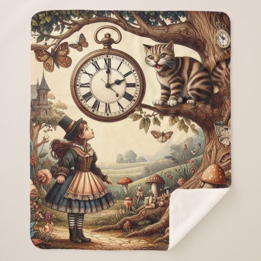 Alice & Cheshire Cat: Whimsical Wonderland Fantasy Sherpadecke (Vorderseite)