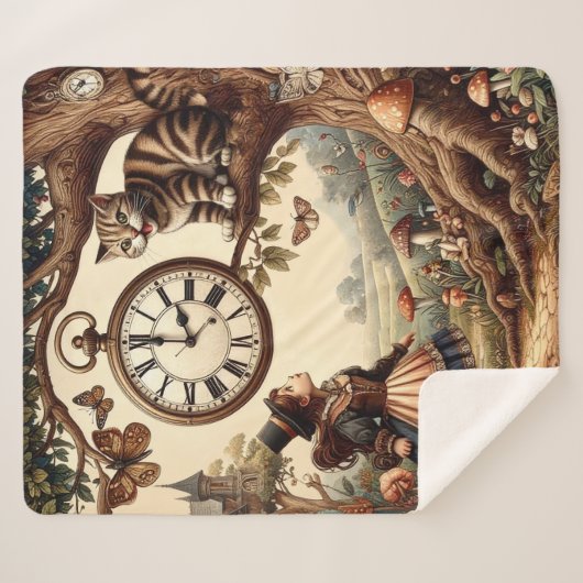 Alice & Cheshire Cat: Whimsical Wonderland Fantasy Sherpadecke (Vorderseite (Horizontal))