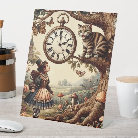 Alice & Cheshire Cat: Whimsical Wonderland Fantasy Sockelschild (In Situ)