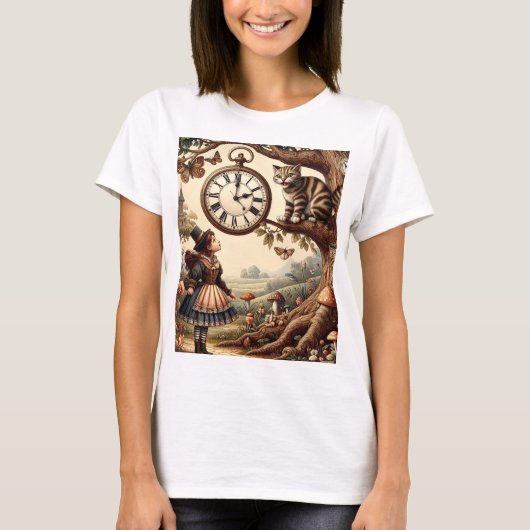 Alice & Cheshire Cat: Whimsical Wonderland Fantasy T-Shirt (Vorderseite)