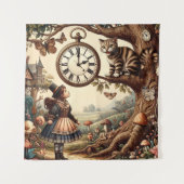 Alice & Cheshire Cat: Whimsical Wonderland Fantasy Wandteppich (Vorderseite)