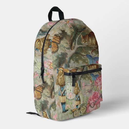 Alice Cheshire Cat Wonderland Tree Garden Bedruckter Rucksack (Rückseitige Ecke links)