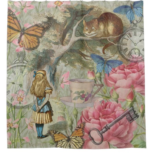 Alice Cheshire Cat Wonderland Tree Garden Duschvorhang (Vorderseite)