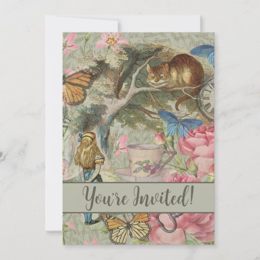 Alice Cheshire Cat Wonderland Tree Garden Einladung (Vorderseite)