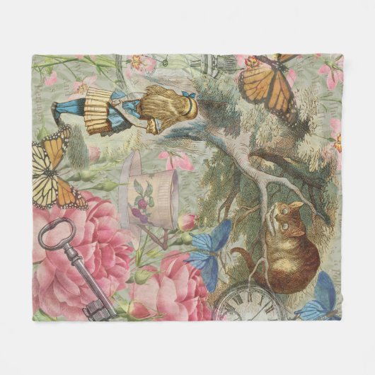 Alice Cheshire Cat Wonderland Tree Garden Fleecedecke (Vorderseite (Horizontal))