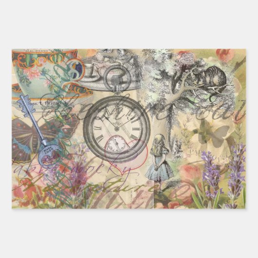 Alice Cheshire Cat Wonderland Tree Garden Geschenkpapier Set (Vorderseite 3)