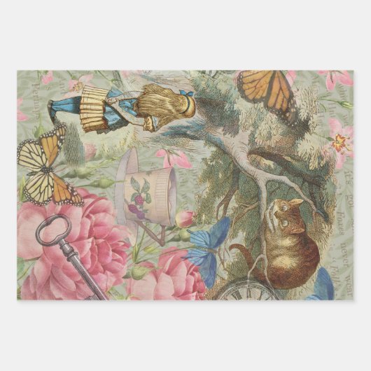 Alice Cheshire Cat Wonderland Tree Garden Geschenkpapier Set (Vorderseite 2)