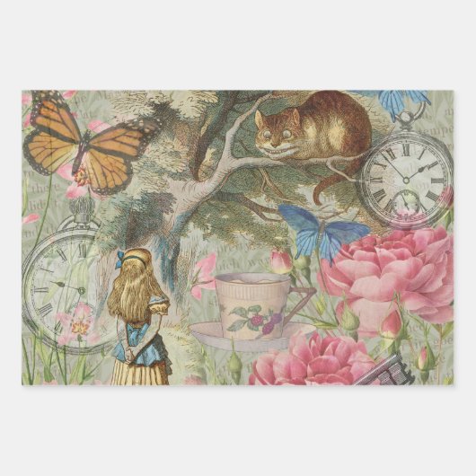 Alice Cheshire Cat Wonderland Tree Garden Geschenkpapier Set (Vorderseite)