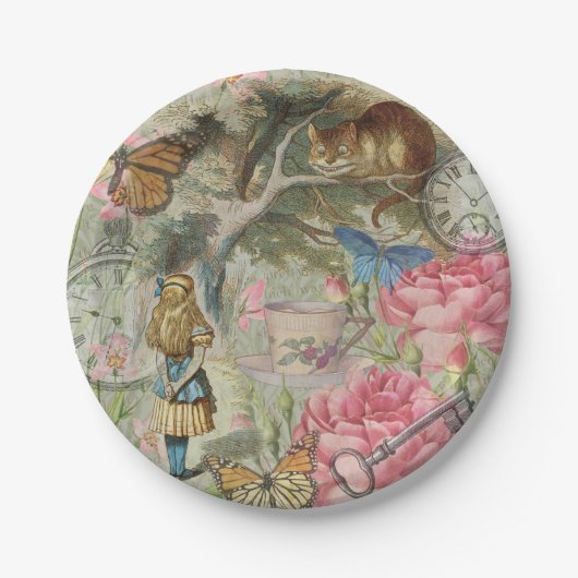 Alice Cheshire Cat Wonderland Tree Garden Pappteller (Vorderseite)