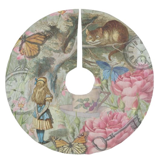 Alice Cheshire Cat Wonderland Tree Garden Polyester Weihnachtsbaumdecke (Vorderseite)