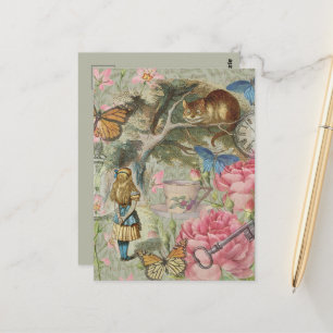 Alice Cheshire Cat Wonderland Tree Garden Postkarte