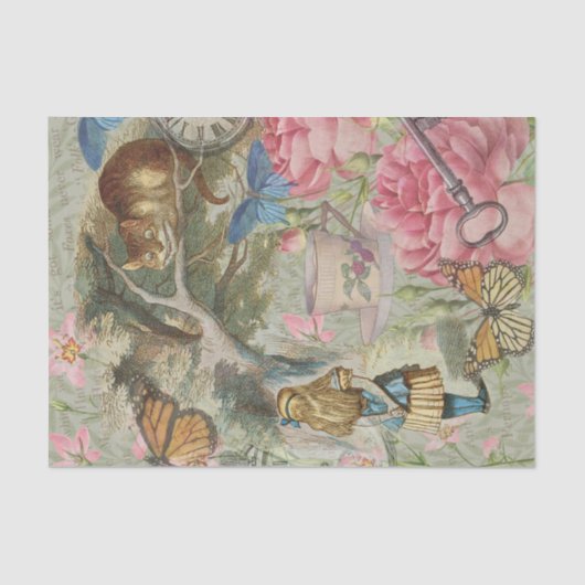 Alice Cheshire Cat Wonderland Tree Garden Seidenpapier (Vorderseite)