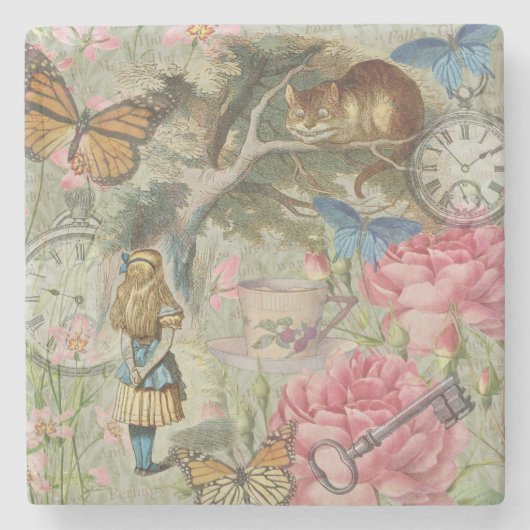 Alice Cheshire Cat Wonderland Tree Garden Steinuntersetzer (Vorderseite)