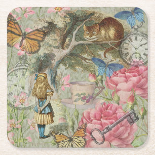 Alice Cheshire Cat Wunderland Baumgarten Rechteckiger Pappuntersetzer