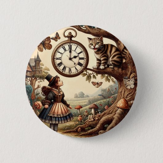 Alice & Cheshire Cat: Wunderliche Wunderland-Fanta Button (Vorderseite)