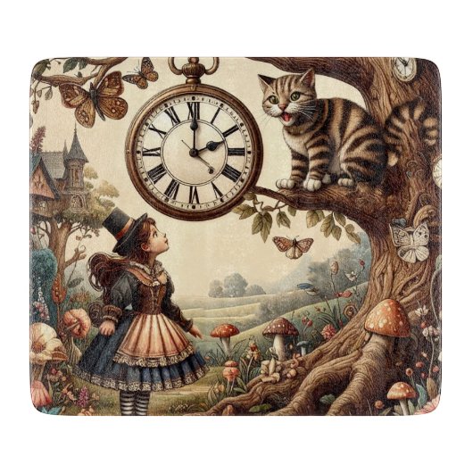 Alice & Cheshire Cat: Wunderliche Wunderland-Fanta Schneidebrett (Vorderseite)