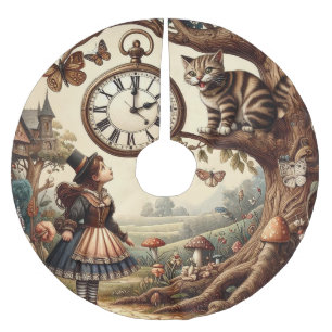 Alice & Cheshire-Katze: Wunderliche Wunderland-Fan Polyester Weihnachtsbaumdecke