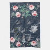 Alice Curioser Wonderland Blue Pink Tea Towel Geschirrtuch (Vertikal)