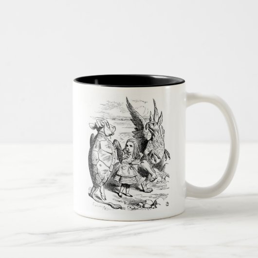 Alice, das Gryphon und der Scheinschildkröte-Tanz Zweifarbige Tasse (Rechts)