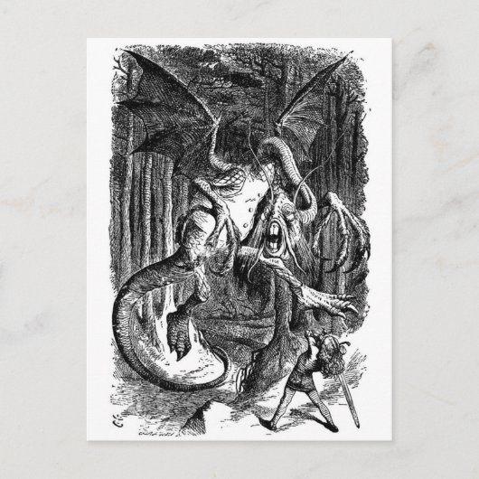 Alice, die das Jabberwocky kämpft Postkarte (Vorderseite)