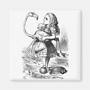 Alice, die versucht, Krokett mit einem Flamingo zu Magnet