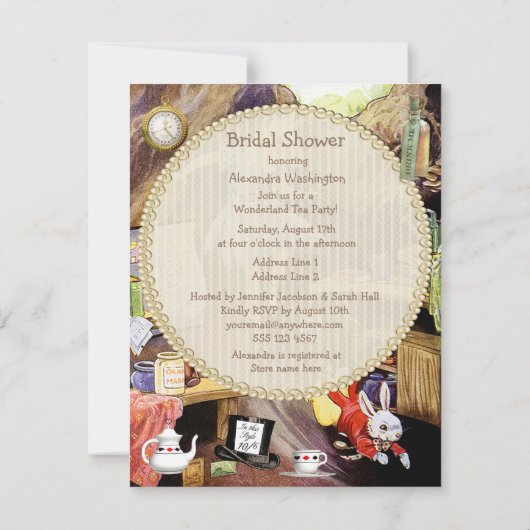 Alice Down the Rabbit Hole Brautparty Einladung (Rückseite)