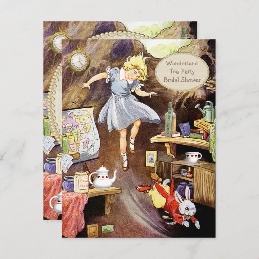 Alice Down the Rabbit Hole Brautparty Einladung (Vorne/Hinten)