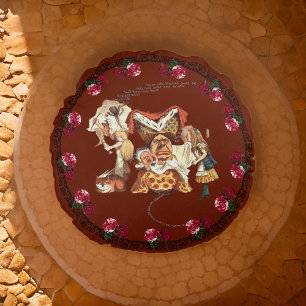 Alice Duchess Cheshire Cat Burgundy Pouf Rundes Kissen