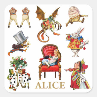 Alice durch das Blickfeld und Freunde Quadratischer Aufkleber