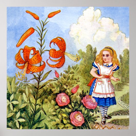 Alice Encounters Talking Flowers in Wonderland Poster (Vorne)