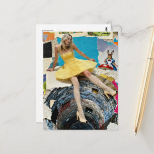 Alice fällt in das Kaninchenloch Collage Postkarte