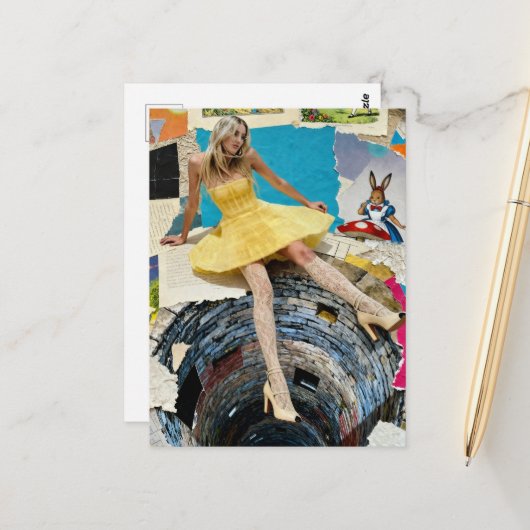 Alice fällt in das Kaninchenloch Collage Postkarte (Vorderseite/Rückseite Beispiel)