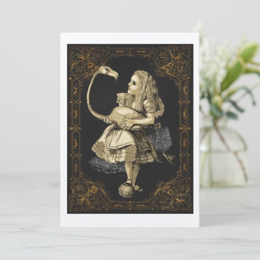 Alice & Flamingo Alice Wonderland Party Einladung (Stehend Vorderseite)