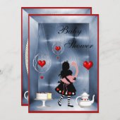 Alice & Flamingo Hearts Babydusche Party Einladung (Vorne/Hinten)