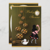 Alice & Flamingo Neutral Wonderland Babydusche Einladung (Vorne/Hinten)