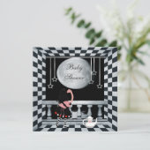 Alice-, Flamingo-u. Mond-Person-Babyparty Einladung (Stehend Vorderseite)