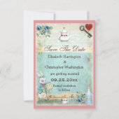 Alice, Flamingo und Cat Save the Date Wedding Einladung (Rückseite)