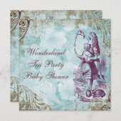 Alice & Flamingo Wonderland Babydusche Party Einladung (Vorne/Hinten)