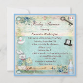Alice & Flamingo Wonderland Babydusche Party Einladung (Rückseite)