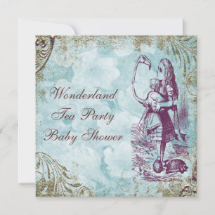 Alice & Flamingo Wunderland Babyparty-Teeparty Einladung