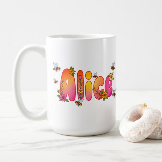 Alice - Floral and Bee Design Mug Kaffeetasse (Mit Donut)