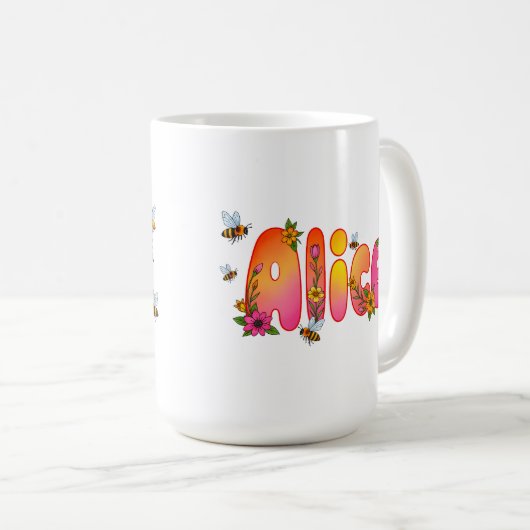 Alice - Floral and Bee Design Mug Kaffeetasse (VorderseiteRechts)