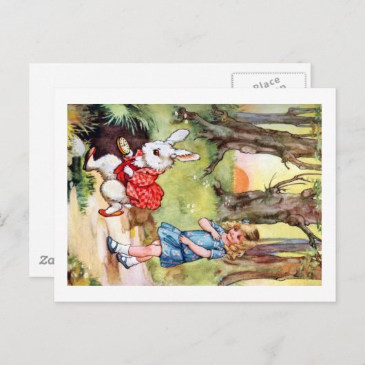 Alice folgt dem weißen Kaninchen zum Wunderland Postkarte (Vorne/Hinten)